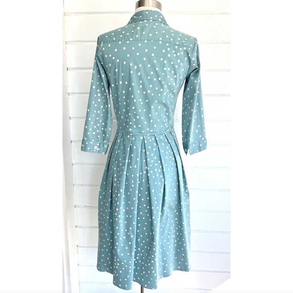 SAMANTHA SUNG Audrey Dress in Seafoam Blue White Dot Print - 4 - Picture 3 of 11